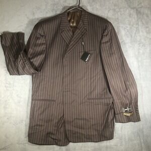Tallia Uomo Worsted Wool 2 Piece Suit 48 L 43 Unhemmed Striped New With Tags !